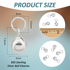 5Pcs Rhodium Plated 925 Sterling Silver Bell Charms&nbsp;STER-BC0002-93P
