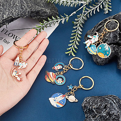2Sets Space Theme Alloy Enamel Pendants Keychains&nbsp;KEYC-GA0001-25