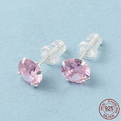 キュービックジルコニア ダイヤモンド スタッドピアス  女性用スターリングシルバージュエリー925個  ピンク  15~16x7mm  ピン：0.8mm&nbsp;STER-M105-01C-S
