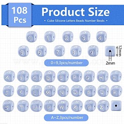 108 Pcs White Cube Silicone Beads Letter Number Square Dice Alphabet Beads with 2mm Hole Spacer Loose Letter Beads for Bracelet Necklace Jewelry Making&nbsp;JX438C