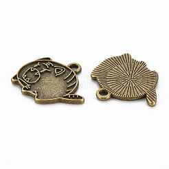 チベット風合金ペンダントエナメルセッティング  カドミウムフリー＆鉛フリー  虎  アンティークブロンズ＆ブルーパティナ  19.5x22.5x1.5mm  穴：1.8mm&nbsp;LS-TIBEP-N010-023AB-RS