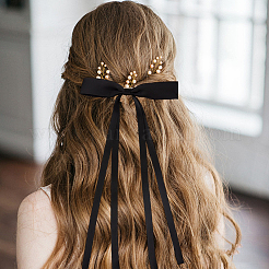 ポリエステルリボンちょう結びアリゲーターヘアクリップ  女性の女の子のために  ミックスカラー  260x145x10~12mm  3色  2個/カラー&nbsp;AJEW-CP0008-40A