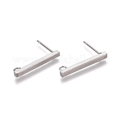 変色しない304ステンレススチールスタッドピアス金具  カン付き  長方形  ステンレス鋼色  20x2x2mm  穴：1.5mm  ピン：0.8mm&nbsp;STAS-E482-03A-P
