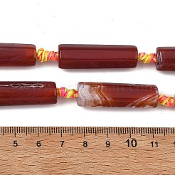 ファイヤーアゲートクラックルビーズ連売り  染め＆加熱  コラム  多面カット  ファイヤーブリック  34x10x10mm  穴：2mm  約9個/連  15.35''（39センチメートル）&nbsp;GG-T001-02B