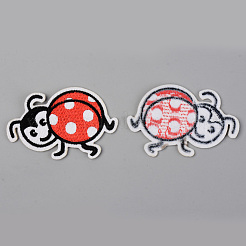 機械刺繍布地手縫い/アイロンワッペン  アップリケ  マスクと衣装のアクセサリー  てんとう虫  レッド  43x66x1.5mm&nbsp;DIY-S040-032