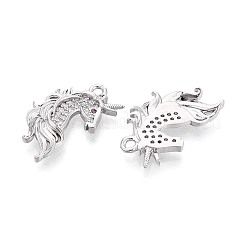 真鍮舗装クリアキュービックジルコニアペンダント  馬のチャーム  プラチナメッキ  25x16.5x4mm  穴：1.8mm&nbsp;KK-T081-03P