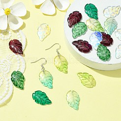 ガラスチャーム  トロピカルリーフチャーム  ミックスカラー  23.5x15x3.5mm  穴：1.5mm&nbsp;GLAA-YW0003-35