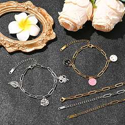 10Pcs 2 Colors 304 Stainless Steel Paperclip Chain Bracelets&nbsp;BJEW-YW00013-01