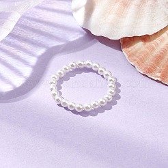 女性用ラウンドシェルパールビーズストレッチリング  ホワイト  3mm  内径：19mm&nbsp;RJEW-JR00761