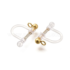 201ステンレススチールクリップオンイヤリングセッティング  プラスチック付き  ゴールドカラー  11x17x3.5mm  穴：1.8mm&nbsp;STAS-F311-15G