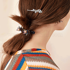 2個 2スタイル リーフ合金ラインストーンヘアボビーピン  女性のためのヘアアクセサリー  プラチナ  70~74x23~26x9~10mm  1個/スタイル&nbsp;OHAR-LP0001-24