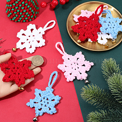 12Pcs 4 Colors Cotton Snowflake Pendant Decoration&nbsp;HJEW-GF0001-70