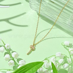 女性用真鍮キュービックジルコニアチャームネックレス  アズキチェーンネックレス  ココヤシの木  ゴールドカラー  15.63インチ（397mm）&nbsp;NJEW-JN04926