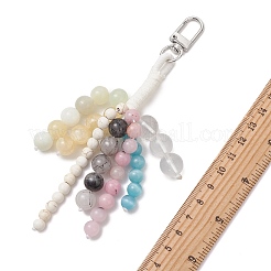 丸い天然石と合成宝石、キャッツアイビーズのペンダント装飾  合金回転式ナスカン付き  150mm&nbsp;HJEW-TA00469