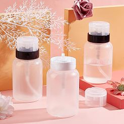 空のプラスチックプレスポンプ  マニキュアリムーバー清潔な液体の水の貯蔵ボトル  プラスチック製ファンネルホッパーとラベル貼り付け  透明  6x8.5cm  容量：200ml（6.76液量オンス）  2色  3個/カラー  6pc&nbsp;MRMJ-CA0001-04
