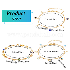 3Pcs 3 Style Butterfly & Cross & Enamel Evil Eye Charm Anklets Set&nbsp;AJEW-AN0001-06