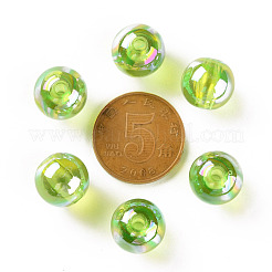 透明なアクリルビーズ  ABカラーメッキ  ラウンド  黄緑  12x11mm  穴：2.5mm&nbsp;X-MACR-S370-B12mm-729