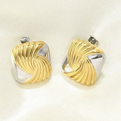 304ステンレススチールツートンスタッドピアス  18KGP本金メッキ＆プラチナ  正方形  24.5x23mm&nbsp;EJEW-A124-01C