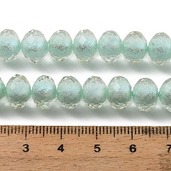 樹脂ビーズ連売り  二層ビーズ  ガラスとラメパウダー入り  ロンデル  多面カット  アクアマリン  9.5x7mm  穴：0.7mm  約50個/連  14.96''（38センチメートル）&nbsp;GLAA-T035-01D
