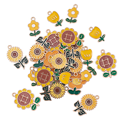 50個5スタイル環境にやさしい亜鉛合金ペンダント  エナメル  花  カドミウムフリー＆ニッケルフリー＆鉛フリー  きいろ  19.5~28x11~20x1.5~3mm  穴：2mm  10個/スタイル&nbsp;ENAM-CJ0001-88