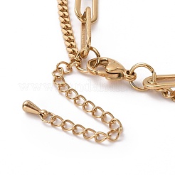 PVD Vacuum Plating 304 Stainless Steel Double Chains Multi Layered Necklaces Necklace with Plastic Pearl Charm for Women&nbsp;STAS-E155-02G