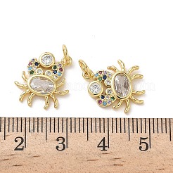 真鍮製マイクロパヴェキュービックジルコニアペンダント  18KGP本金メッキ  丸カン付き  カニ  17x14x2mm  穴：3.3mm&nbsp;KK-D502-26K-G