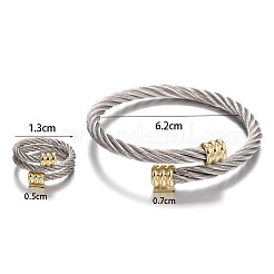 ステンレススチールワイヤーツイストバングル＆カフリングセット  ゴールデン·ステンレス鋼色  内径：62mm&nbsp;FS-WG3AC7D-01