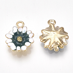 合金ペンダント  エナメル  花  ライトゴールド  ダークスレートグレー  15x12x3mm  穴：1.4mm&nbsp;LS-PALLOY-S177-08A