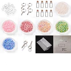 ガラスのウィッシュボトルキーホルダー  鉄製のスプリットキーホルダーとアクリルビーズ付き  ミックスカラー  96mm  6個/セット&nbsp;HJEW-JKC01227