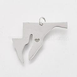 変色しにくい201ステンレススチールペンダント  メリーランド州の地図  ステンレス鋼色  25x30x1mm  穴：3mm&nbsp;STAS-T038-57