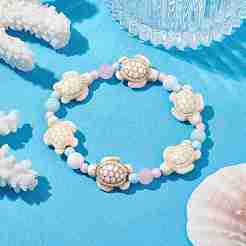 Dyed Natural Malaysia Jade & Synthetic Turquoise Turtle Beaded Stretch Bracelets&nbsp;BJEW-JB09949-01