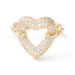 Clear Cubic Zirconia Heart Cuff Ring&nbsp;KK-D067-31G-RS