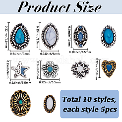 50Pcs 10 Styles Alloy Enamel & Synthetic Turquoise Cabochons&nbsp;MRMJ-SP0001-36