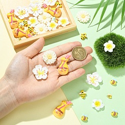 35個7スタイル不透明樹脂カボション  ミツバチと花とボトル  ミックスカラー  7~37x8.5~29.5x5.5~7.5mm&nbsp;RESI-YW0006-45