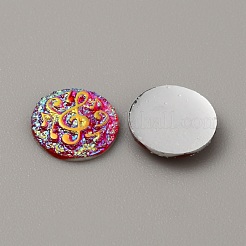 樹脂カボション  金粉入り  ABカラー  音符の模様とフラットラウンド  フクシア  9.5x2mm&nbsp;CRES-WH0001-49B