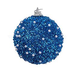クリスマスボールフォーム & プラスチックイミテーションパールペンダント装飾  クリスマスツリーの吊り下げ飾り用  ドジャーブルー  141~150x80~82mm  6個/箱&nbsp;FIND-G056-01C