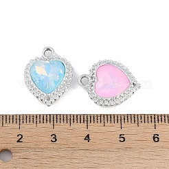 UVメッキ合金と混合色のガラスラインストーンペンダント  カドミウムフリー＆鉛フリー  ハート  プラチナ  19x15x6mm  穴：2mm&nbsp;FIND-M018-36P