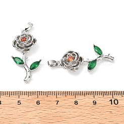 真鍮製マイクロパヴェキュービックジルコニアペンダント  カドミウムフリー＆鉛フリー  花  プラチナ  33x17x6mm  穴：5x2.5mm&nbsp;KK-G533-05P