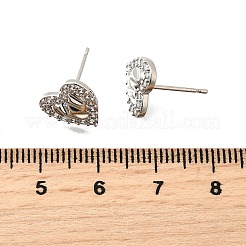真鍮マイクロペーブクリアキュービックジルコニアスタッドピアス  ハート  プラチナ  10.5x10.5mm&nbsp;EJEW-M103-11P