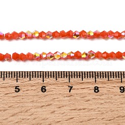 ABカラーメッキ不透明ガラスビーズ連売り  双円錐形  多面カット  レッドオレンジ  2.5x3mm  穴：0.7mm  約148~149個/連  15.35~15.55''（39~39.5センチメートル）&nbsp;GLAA-G127-02O