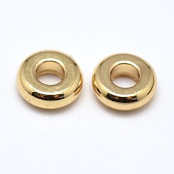 真鍮フラットラウンドスペーサービーズ  ゴールドカラー  4x1.5mm  穴：1.5mm&nbsp;KK-M085-13G-NR