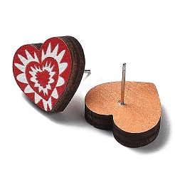 Valentine's Day Theme Printing Wood Stud Earrings for Women&nbsp;EJEW-B029-01