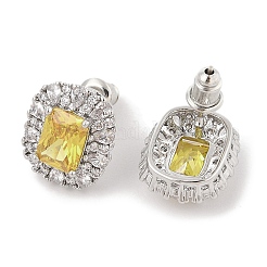 Brass Pave Cubic Zirconia Rectangle Stud Earrings for Women&nbsp;EJEW-I304-20P-02