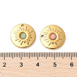 天然混合石のフラットラウンドチャーム  304ステンレススチールセッティング  イオンプレーティング（ip）  18KGP本金メッキ  15x3.2mm  穴：1.5mm&nbsp;STAS-F312-14G