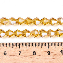 電気メッキガラスビーズセット  パール光沢メッキ  多面カット  双円錐形  ゴールデンロッド  6x5.5~6mm  穴：1mm  約44~47個/連  24.5~25cm&nbsp;EGLA-Q118-6mm-A08