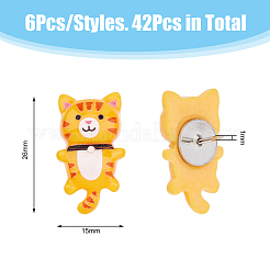 48 個 6 スタイルの猫の形の樹脂プッシュピン  鉄のピン付き  画鋲  ホーム スクール オフィス 掲示板 コルクボード用  ミックスカラー  26x15mm  ピン：1mm  8個/スタイル&nbsp;AJEW-AB00178