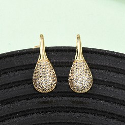 真鍮マイクロパヴェキュービックジルコニアティアドロップスタッドピアス  16KGP本金メッキ  透明  20.5x8mm&nbsp;EJEW-B153-08G