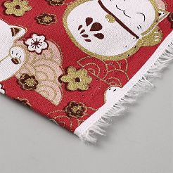 和風の綿織物  服装アクセサリー  招き猫の模様  暗赤色  1500x0.2mm&nbsp;DIY-WH0750-165