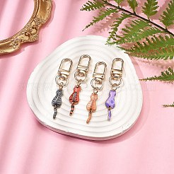 猫合金エナメルペンダント装飾4個  バッグ装飾用の合金製回転留め金チャーム  ミックスカラー  70mm&nbsp;HJEW-JM02494