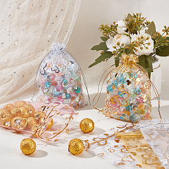 ハートプリントオーガンジーバッグ 80色4個  結婚披露宴のクリスマスのお菓子袋のためのジュエリーギフトメッシュポーチ  結婚式の好意バッグ  好意バッグ  ギフトバッグ  長方形  ミックスカラー  18x13cm  20個/カラー&nbsp;OP-BBC0001-50B